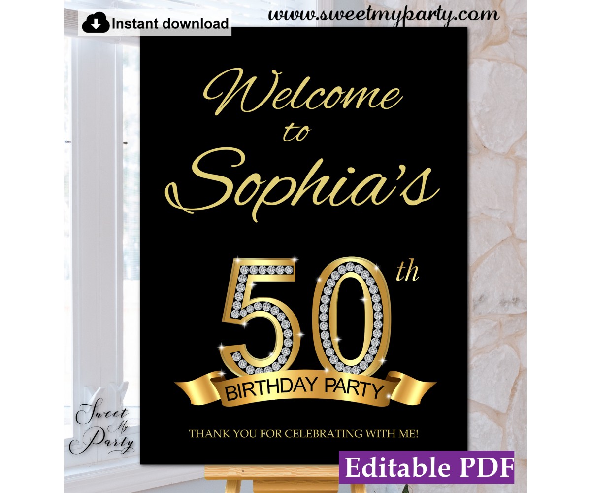 50th Birthday Party welcome sign template,(1a)